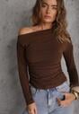 Brązowa Marszczona Bluzka z Wiskozą i Bawełną Trihal