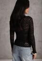 Czarna Bluzka Longsleeve z Półtransparentnej Koronki Arnoxia