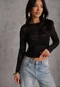 Czarna Bluzka Longsleeve z Półtransparentnej Koronki Arnoxia
