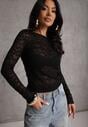Czarna Bluzka Longsleeve z Półtransparentnej Koronki Arnoxia