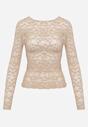 Beżowa Bluzka Longsleeve z Półtransparentnej Koronki Arnoxia