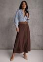Brązowa Gładka Spódnica z Imitacji Zamszu o Rozkloszowanym Kroju Nettia