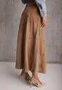 Beżowa Gładka Spódnica z Imitacji Zamszu o Rozkloszowanym Kroju Nettia