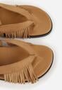 Ciemnobeżowe Sandały Typu Rzymianki Ozdobione Frędzlami Casasos