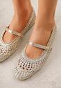 Złote Balerinki w Stylu Mary Jane z Szydełkową Cholewką Syroelle
