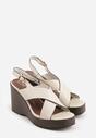 Beżowe Sandały na Platformie i Koturnie z Geometryczną Cholewką Adrasithise