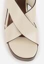 Beżowe Sandały na Platformie i Koturnie z Geometryczną Cholewką Adrasithise