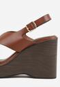 Jasnobrązowe Sandały na Platformie i Koturnie z Geometryczną Cholewką Adrasithise