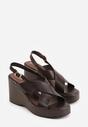 Brązowe Sandały na Platformie i Koturnie z Geometryczną Cholewką Adrasithise