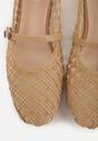 Beżowe Balerinki z Ażurowym Wzorem i Paskiem Astethera