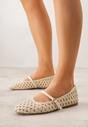 Jasnobeżowe Balerinki z Ażurowym Wzorem i Paskiem Astethera