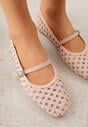 Różowe Balerinki z Ażurowym Wzorem i Paskiem Astethera