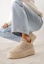 Beżowe Sneakersy Boho na Platformie Zdobione Plecionym Wzorem Abilama