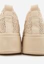 Beżowe Sneakersy Boho na Platformie Zdobione Plecionym Wzorem Abilama