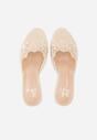 Beżowe Klapki na Metalicznej Szpilce z Koronką Theiseusa
