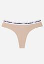 Beżowe Majtki Stringi z Bawełną Ozdobione Napisami Amero