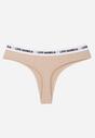 Beżowe Majtki Stringi z Bawełną Ozdobione Napisami Amero