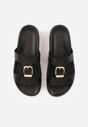 Czarne Klapki Ozdobione Paskiem z Metaliczną Klamrą Kellyss