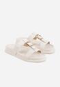 Białe Klapki Ozdobione Paskiem z Metaliczną Klamrą Kellyss