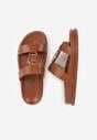 Brązowe Klapki Ozdobione Paskiem z Metaliczną Klamrą Kellyss