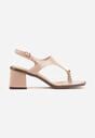 Beżowe Sandały w Stylu Japonek na Niskim Słupku z Aplikacją Fyreltarish
