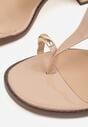 Beżowe Sandały w Stylu Japonek na Niskim Słupku z Aplikacją Fyreltarish