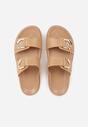 Ciemnobeżowe Klapki z Metalicznymi Klamrami Eudare