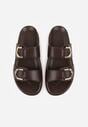 Ciemnobrązowe Klapki z Metalicznymi Klamrami Eudare