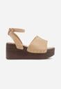 Ciemnobeżowe Sandały na Platformie i Koturnie z Nitami po Bokach Zaehesh