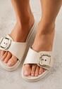 Beżowe Klapki na Platformie z Klamrą Molthoe