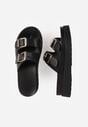 Czarne Klapki na Platformie Ozdobione Metalicznymi Klamrami Galisiphe
