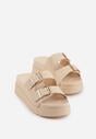 Beżowe Klapki na Platformie Ozdobione Metalicznymi Klamrami Galisiphe