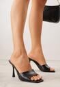 Czarne Klapki na Szpilce Ozdobione Kwadratowym Noskiem Eudanassa