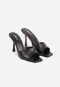 Czarne Klapki na Szpilce Ozdobione Kwadratowym Noskiem Eudanassa