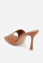 Brązowe Klapki na Szpilce Ozdobione Kwadratowym Noskiem Eudanassa