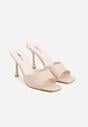 Beżowe Klapki na Szpilce Ozdobione Kwadratowym Noskiem Eudanassa