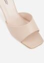 Beżowe Klapki na Szpilce Ozdobione Kwadratowym Noskiem Eudanassa