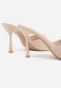 Beżowe Klapki na Szpilce Ozdobione Kwadratowym Noskiem Eudanassa
