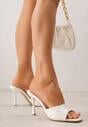 Białe Klapki na Szpilce Ozdobione Kwadratowym Noskiem Eudanassa