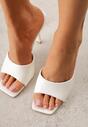Białe Klapki na Szpilce Ozdobione Kwadratowym Noskiem Eudanassa