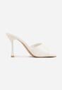 Białe Klapki na Szpilce Ozdobione Kwadratowym Noskiem Eudanassa
