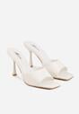 Białe Klapki na Szpilce Ozdobione Kwadratowym Noskiem Eudanassa