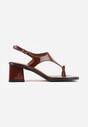 Brązowe Sandały w Stylu Japonek na Niskim Słupku z Aplikacją Fyreltarish
