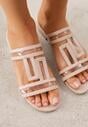 Beżowe Klapki Ozdobione Geometrycznym Motywem Nysathei