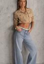 Niebieskie Jeansy High Waist Wide Leg z Bawełną Conana
