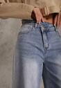 Niebieskie Jeansy High Waist Balloon z Bawełny z Asymetrycznym Zapięciem Myrea