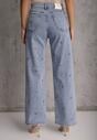 Niebieskie Szerokie Jeansy z Bawełną High Waist z Haftowanym Wzorem Donlopes