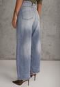 Niebieskie Szerokie Jeansy High Waist z Łańcuchem Kassania