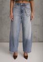 Niebieskie Szerokie Jeansy High Waist z Łańcuchem Kassania