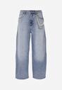 Niebieskie Szerokie Jeansy High Waist z Łańcuchem Kassania